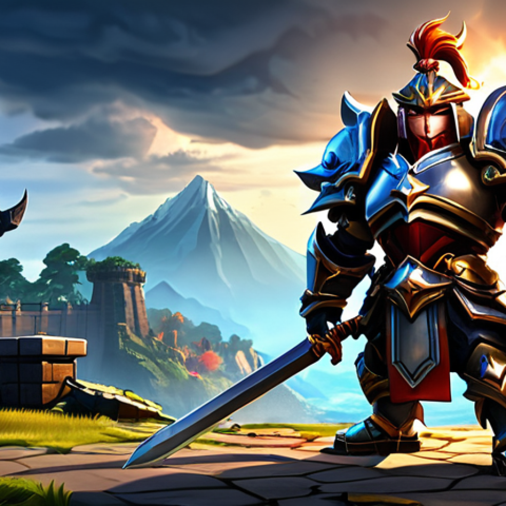 A powerful MapleStory warrior, fully armored, standing triumphantly over a defeated boss monster. Dramatic lighting, detailed background with MapleStory landscape elements.